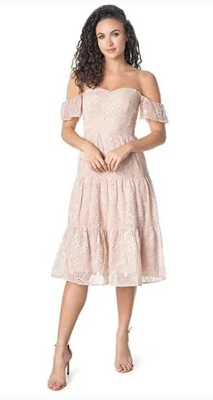 Dress The Population River Fit and Flare Midi Dress Blush Pink Womens Medium